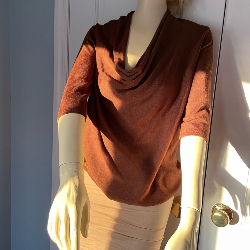 Ted Baker NWT brown knit with silk cowl shirts sleeve top size 0
